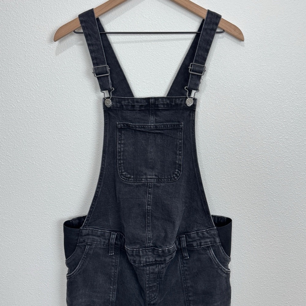 Old Navy Maternity Overalls‎ Womens 8 Black Straight Leg Bib Stretch Panel Denim - Picture 2 of 12